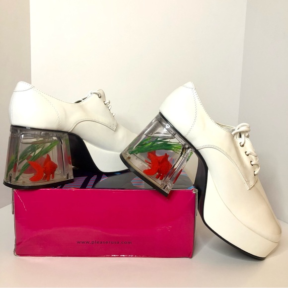 Pleaser Other - Pleaser - Funtasma Pimp-02 White Patent Platform Shoes with Aquarium Heel - Men
